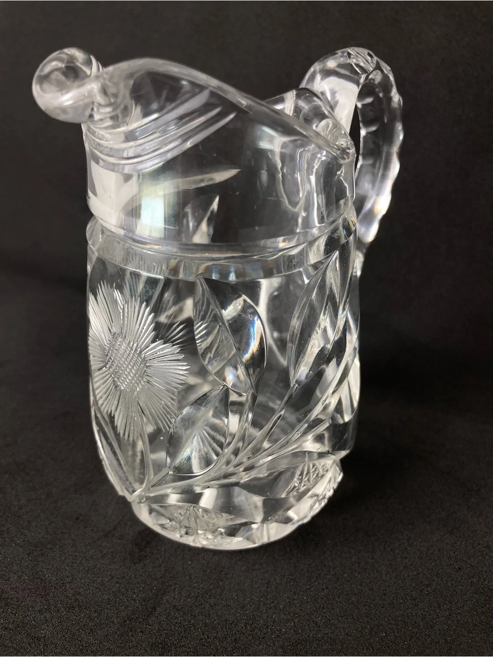 Antique 1900's Miniature Cut Crystal Floral Daisy pitcher jug